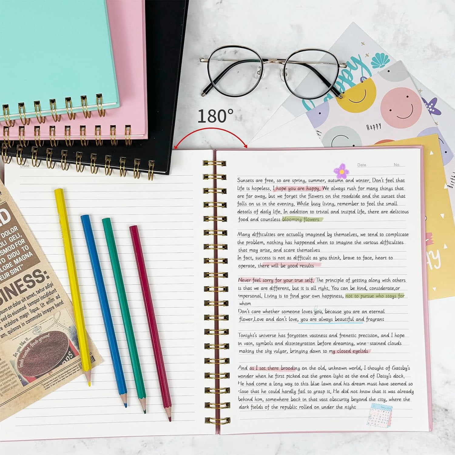4pc Mint Green B5 Graph Spiral Notebook Set, 7.48" x 10.18" Grid Journal, 5mm Square Paper 100GSM