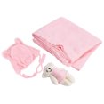 thumbnail image 4 of 3 piezas de atrezos para fotografía de bebés, manta suave para fotos de recién nacidos, sombrero de muñeca, disfraz para niños pequeños, color rosa, 4 of 5