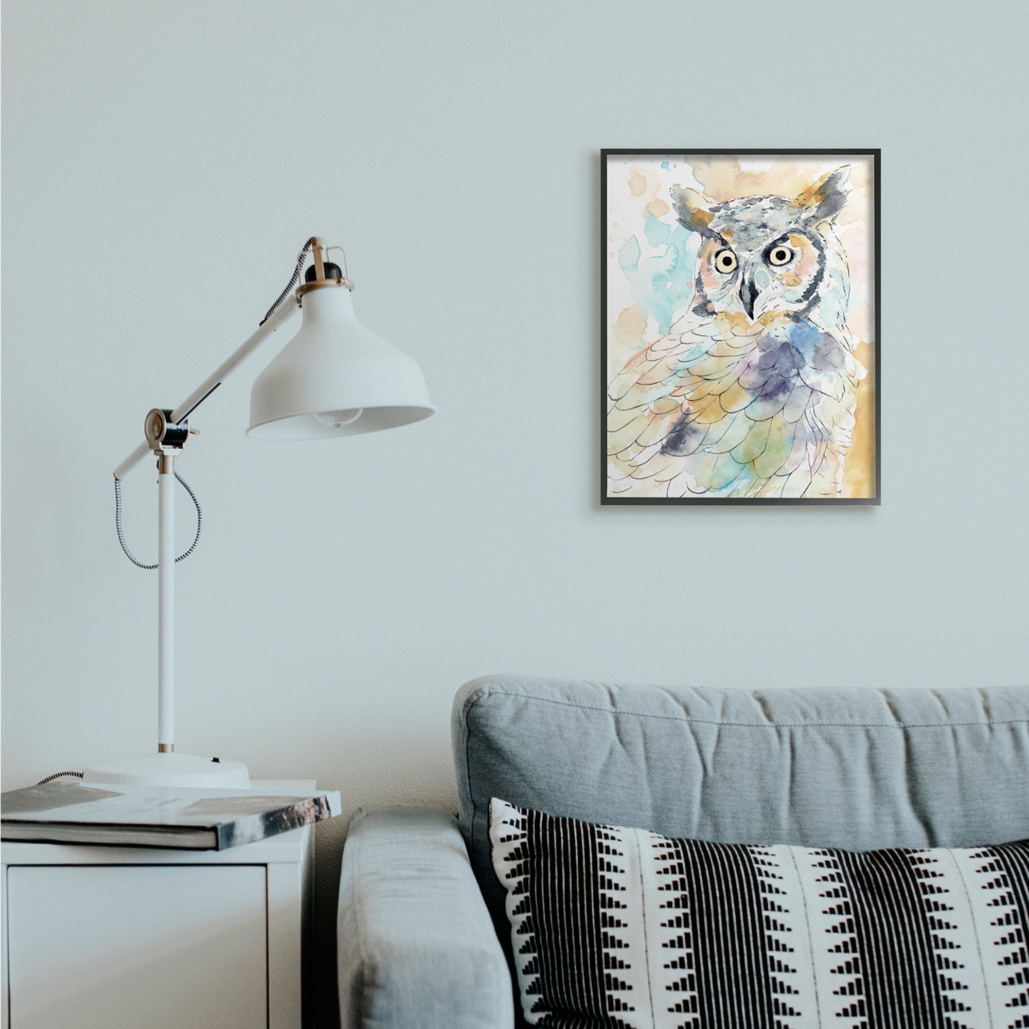 Stupell Industries Majestic Owl Portrait Bird Watercolor Design Black Framed, 16 x 20, Design by Annie Warren