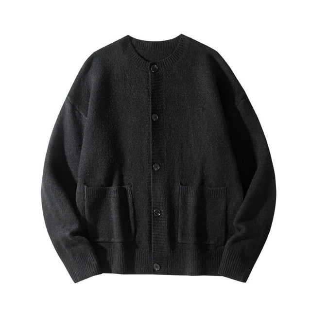 Lovzfmll Cardigan Tricoté à Col Rond pour Hommes, Unisexe Chaud Coupe Ample Veste Noire, TG