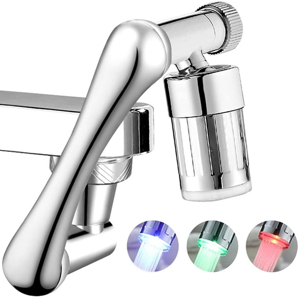 Embout robinet rotatif à 1440 °,Mousseur Robinet avec Lumières LED,  Aérateur de Robinet avec boutons réglables pour cuisine salle de bain 