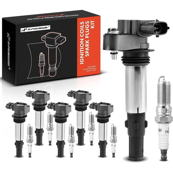 A-Premium Ignition Coils and Spark Plugs Kits Compatible with Chevrolet Traverse 2009 & GMC Acadia 2009 & Buick LaCrosse/Allure 2005-2008, Enclave 2009 & Cadillac CTS 2004-2009, SRX, STS 6-PC Set