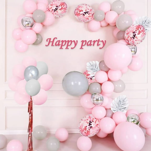 MMTX Pink Gray Silver Balloon Garland, Pink Theme Balloon Decoration with Pink Confetti Balloons for Birthday Wedding Baby Shower Bridal Shower