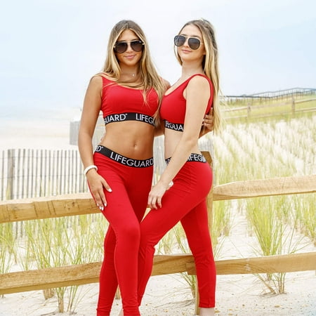 

LIFEGUARD Officially Licensed Womens Ladies Sports Bra and Legging Set Running Exercise with Elastic Waistband (Red XL)