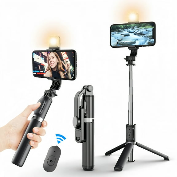 Asunby Anti-Shake Extendable Selfie Stick Tripod with Bluetooth Remote – 41.14" (1045mm) Max Height, Ideal for Live Streaming & Photography