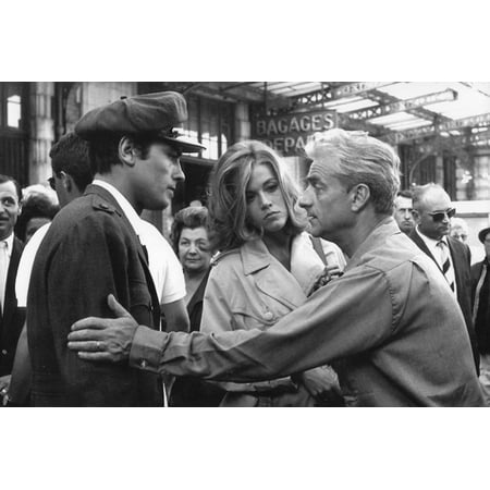 Le realisateur Rene Clement, Alain Delon and Jane Fonda sur le tournage du film Les Felins en, 1963 Print Wall Art