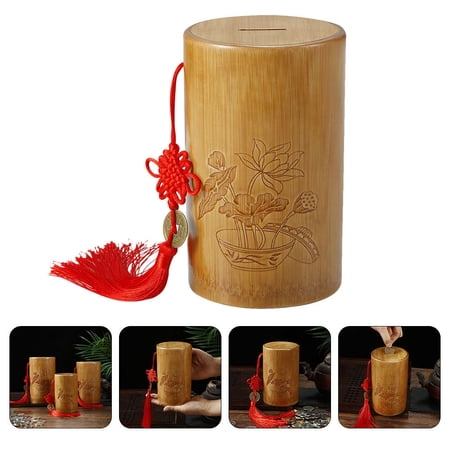 FUTUREORYY Chinese Style Coin Jar Bamboo 1Pack 6.3x3.3in