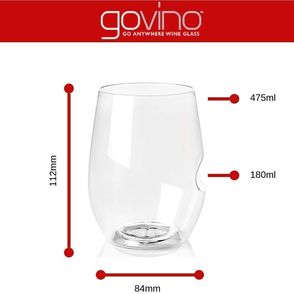 govino Go Anywhere Wine Glasses | Dishwasher Safe, Flexible, Shatterproof,  and Recyclable | 12 oz. Each | Set of 4.