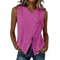 thumbnail image 2 of Women's Sleeveless V-Neck Linen Tank Top, Solid Color Casual Summer Blouse, 2 of 7