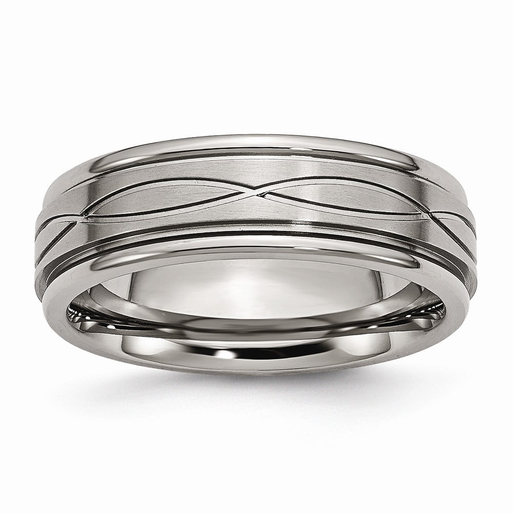 Jewel Tie Titanium Grooved 6mm Brushed and Polished Wedding Band 