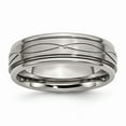 thumbnail image 1 of Titanium Polished Criss-cross Design Brushed Center Ridged Edge Wedding Band (7mm) - Size 6, 1 of 5