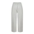 thumbnail image 5 of Outfmvch Wide Leg Pants for Women Summer Wide Leg Elastic Straight Leg Fashion Wide Leg Stripe High Waisted Wide Leg Cotton Linen Gaucho Pants for Women Summer Beach Vacation Gray XS-3XL, 5 of 5