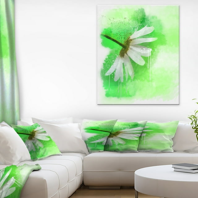 White Chamomile with Green Splashes - Floral Canvas Art Print