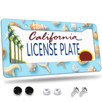 1 Pcs Seashells and License Plate Frame, License Plate Cover for Car Decorative Parts, Aluminum License Plate Bracket Holder Rust-Proof Weather-Proof for US Standard Car