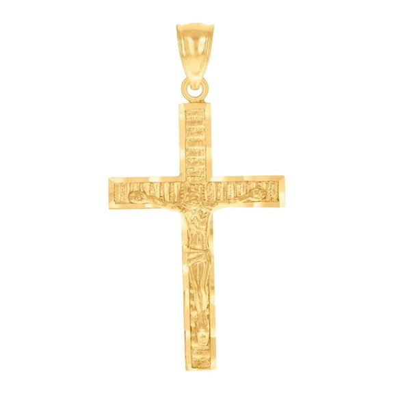 14k Gold Mens Two-tone Dc Nugget Religious Faith Cross Crucifix Jesus Height 37.7mm Pendant Charm Necklace for Men