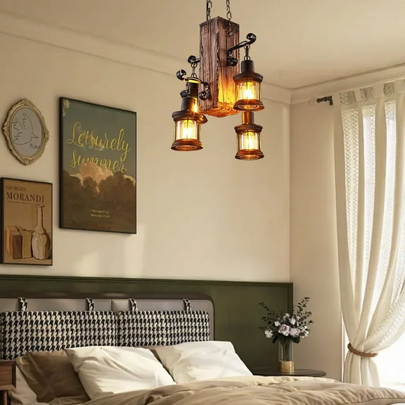 ChicHomey Vintage Wooden Chandelier 110V Ceiling mounted Light Fixture Living Room Hotel