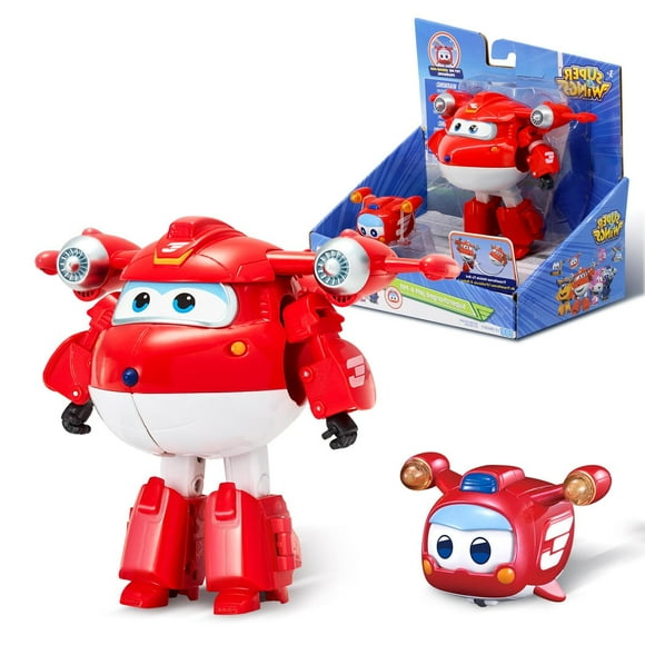 Super Wings Transforming 2-Pack Supercharged Jett & Super Pet Jett Airplane Toys | New from Season 5 | Lights & Sounds | Birthday Gifts for 3-5 Year Old Kids