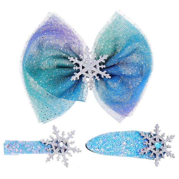 3 pinzas para el cabello de copo de nieve navideñas, pasadores para el cabello con nudo de lazo, azul