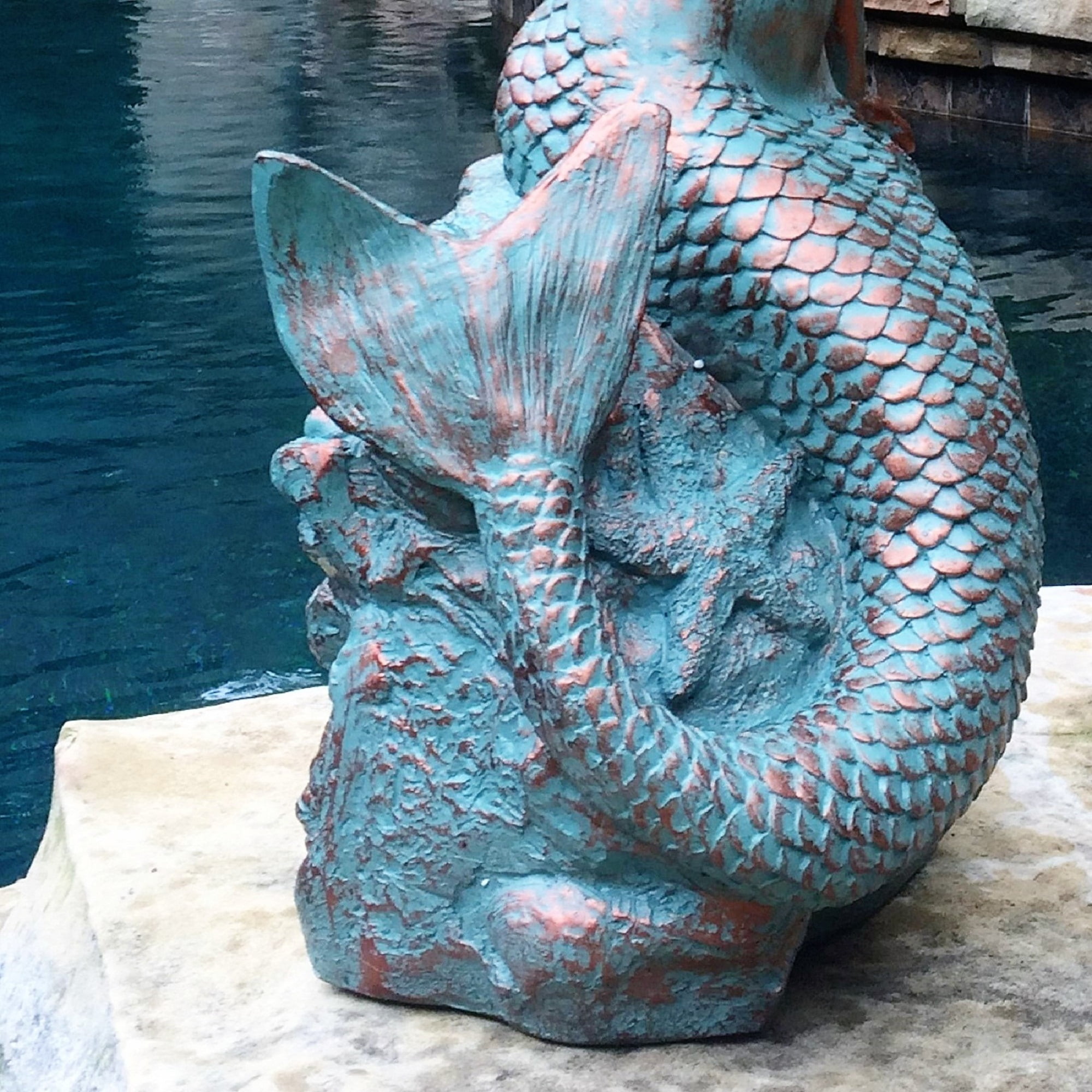 Homestyles 22 in. Bronze Patina Classic Mermaid Sitting on Coastal Rock Looking Out to Sea Beach Nautical Extra Large Statue
