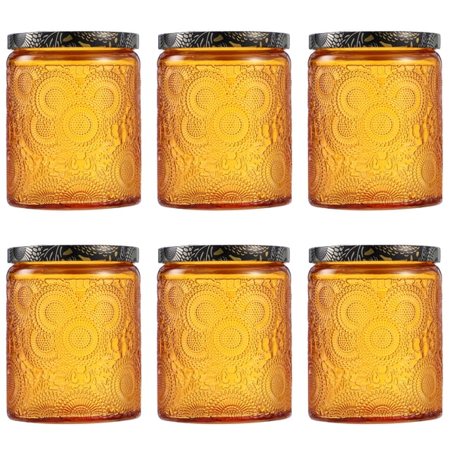 MasteelfCA 6pcs Embossed Glass Candle Container Kits Empty Round Candle Making Mason Jars