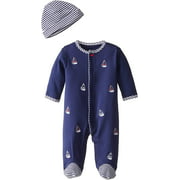 Little Me Baby Boys' Footie and Hat, Navy Sailboat Newborn