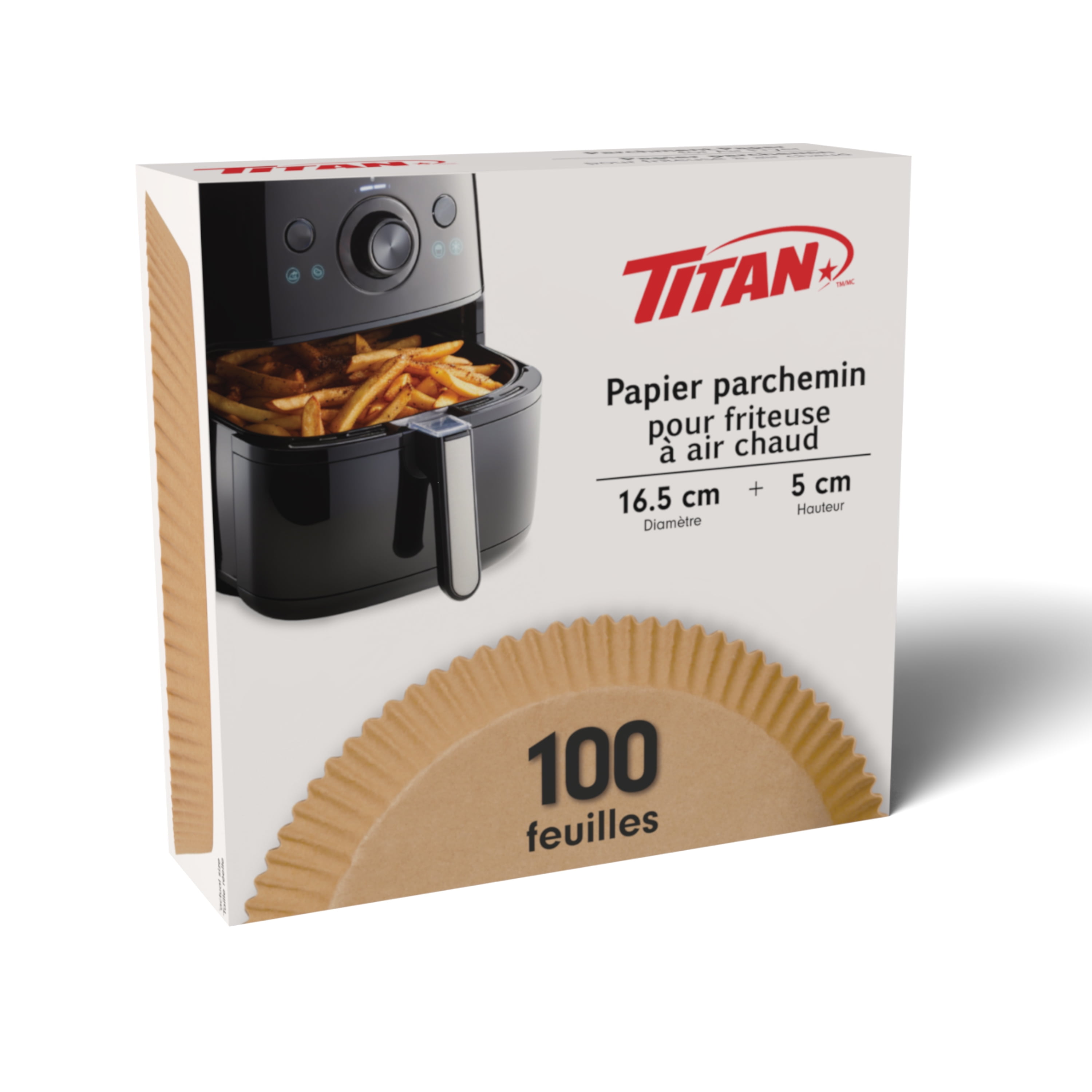 TITAN Feuilles en Papier Parchemin pour Friteuse à Air, Forme Ronde, 100 Pièces
