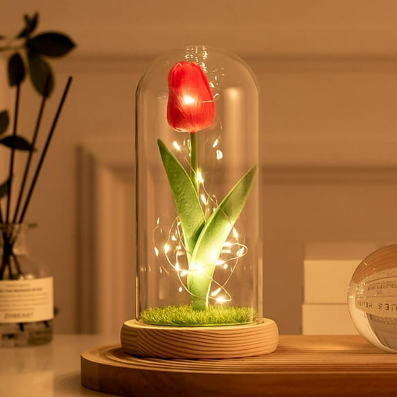 Valentine's Day Gifts for Her Women - Light Up Tulips Gift with Led String Light in Glass Dome, Women Gift for Her Mom Grandma Girlfriend Wife Valentines Anniversary Birthday Wedding