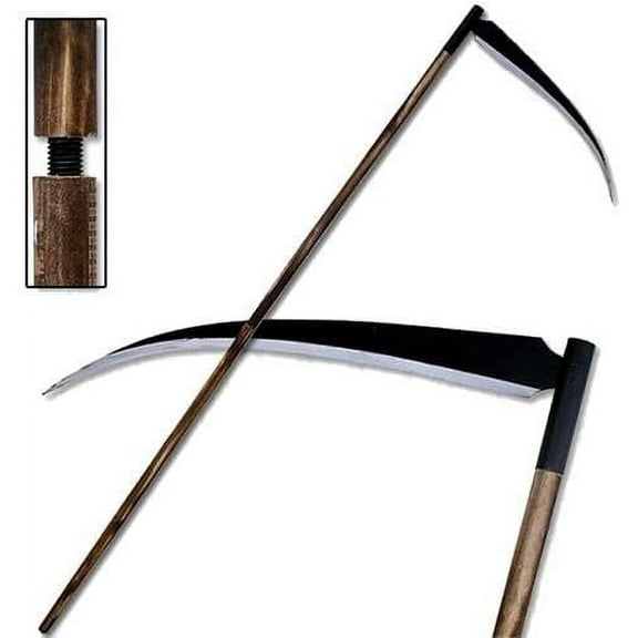 Armory Replicas Grim Reaper Scythe, Stainless Steel, 80 Inches Two-piece hardwood handle with an antiqued finish for an authentic look Ideal for display, cosplay, theatrical