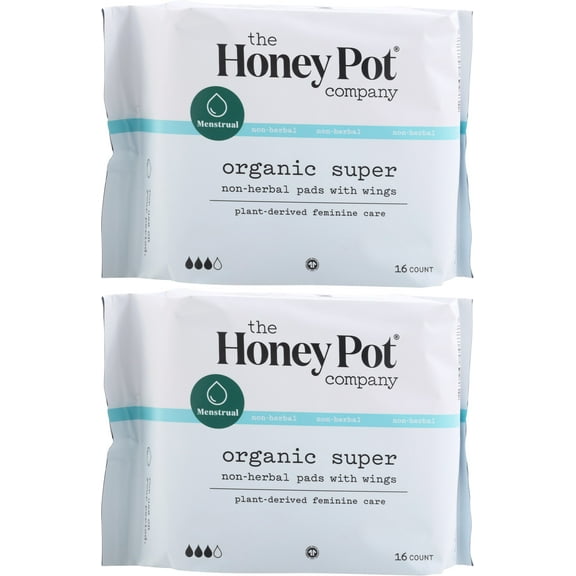 (2 Pack)The Honey Pot Super Non Herbal Menstrual Pads 16 count