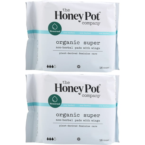 (2 Pack)The Honey Pot Super Non Herbal Menstrual Pads 16 count