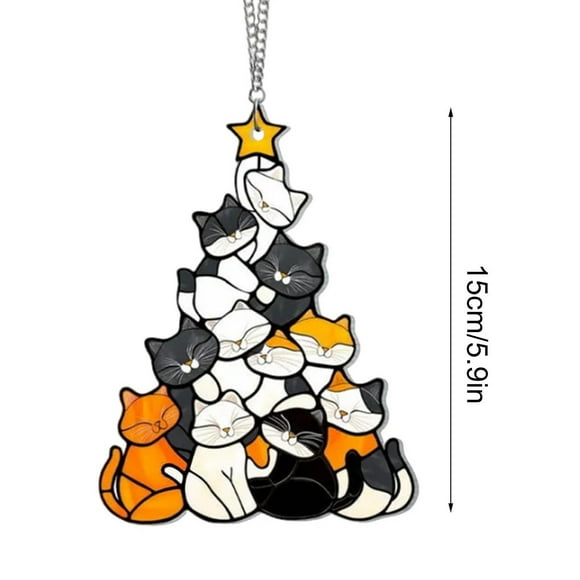 Yhmxh Christmas Cats Christmas Tree Suns Catcher 2024 Christmas Decorations For Window Christmas Cute Xmas Gift Xmas Christmas Decor Hanging Indoor Window Decoration Christmas Party Decor