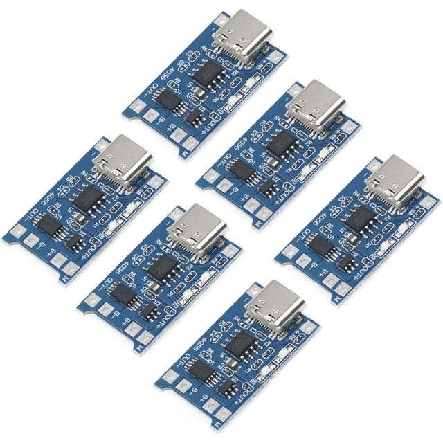 HUGFEGWE TP4056 Charging Module 5V Micro USB 1A 18650/16340/21700/26650/14500 Lithium Charging Board with Protection Charger Module with Dual Protection Function 6Pcs Type-C U2536-21220