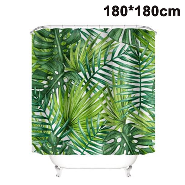 Cortina de ducha tropical, juego de cortinas de baño de tela de hoja de palma de plátano verde con ganchos decoración de baño lavable a máquina Ormromra 2034905-1