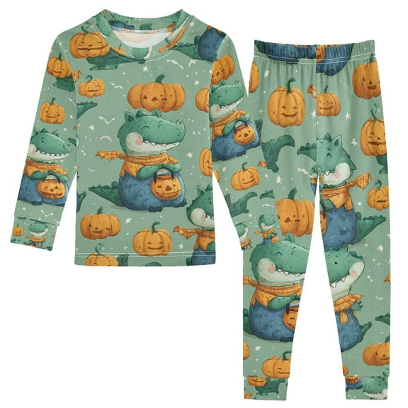 Boys Pajamas Girls Pajama Cute Crocodile Holding A Pumpkin Lantern Cute Comfortable Cotton Two-piece Pajama Set