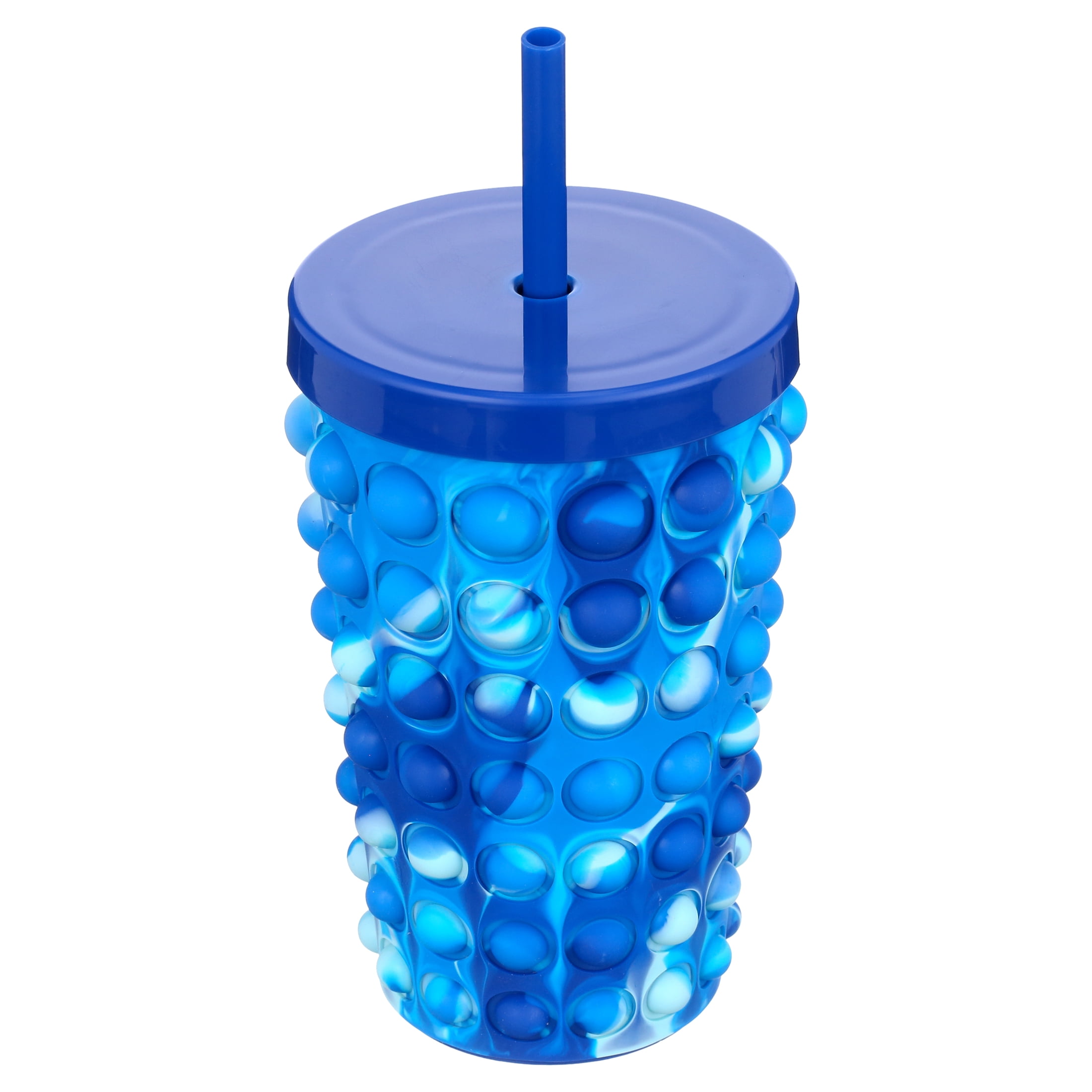 Your Zone 16 oz Popit Water Tumbler, Blue, Silicone Bubble Sleeve
