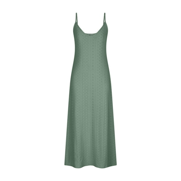 SELONE Eyelet Dress for Women Maxi Sundresses Summer Solid Sleeveless V  Neck Beach Holiday Dress Green XL - Walmart Business Supplies