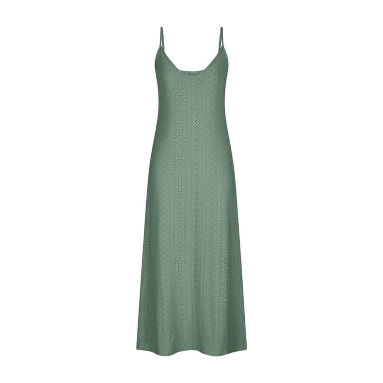 Ecqkame Women Casual Holiday Style Slip Dress Hollow Out Solid Color Loose  Maxi Dress Sleeveless V-Neck Camisole Dress 01-Green M - Walmart.com