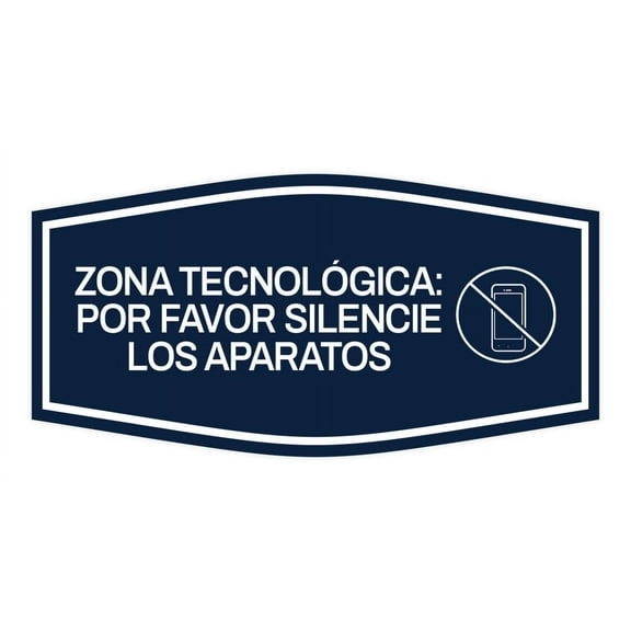 Signs ByLITA Fancy Zona Tecnologica: Por favor silencie los aparatos Easy Installation | Classroom Decor | School Markers And Decorations | Students and Teachers Sign (Navy Blue / White) - Large