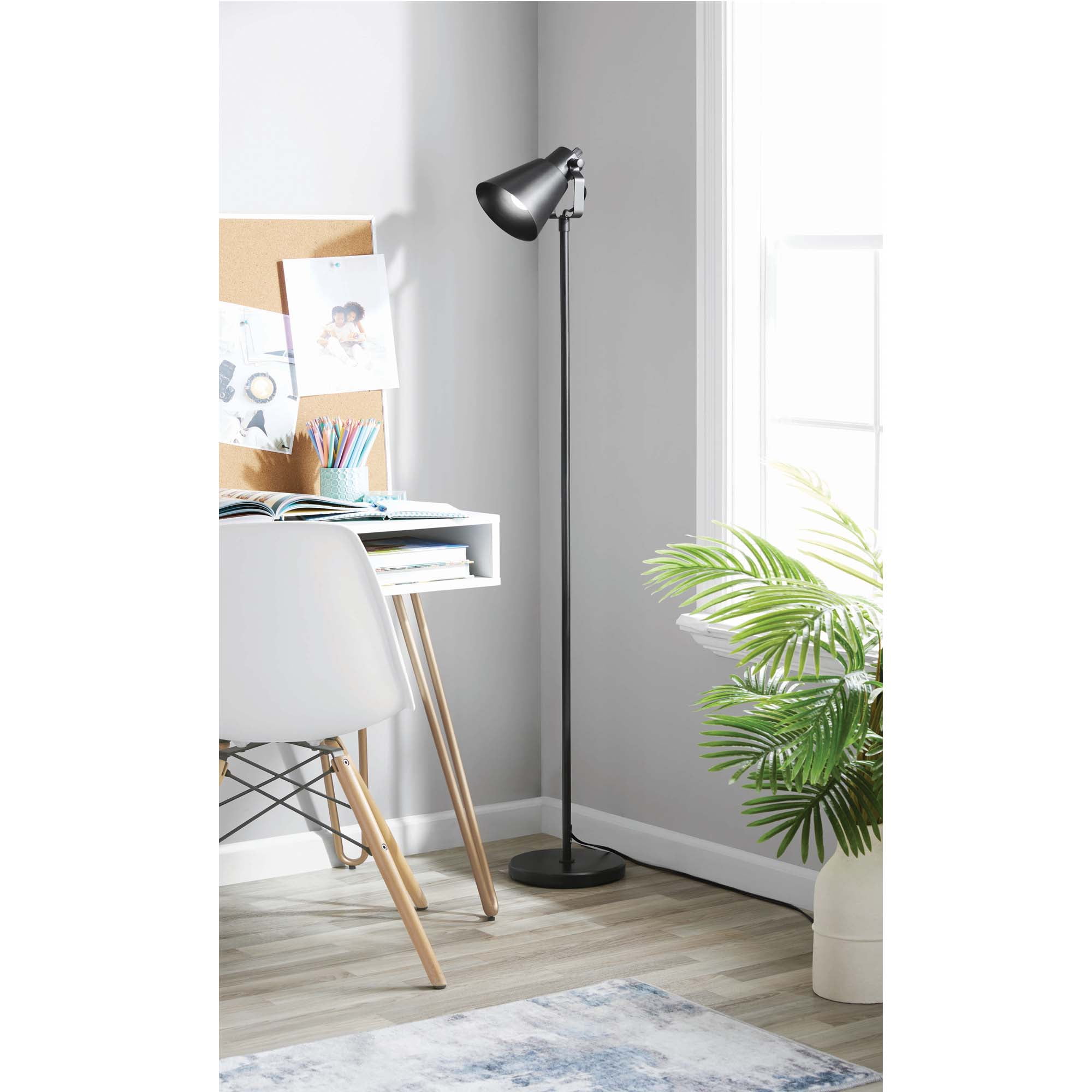 Mainstays Modern Floor Lamp, 64 in, Adjustable Shade, Black Finish, 1-Pack