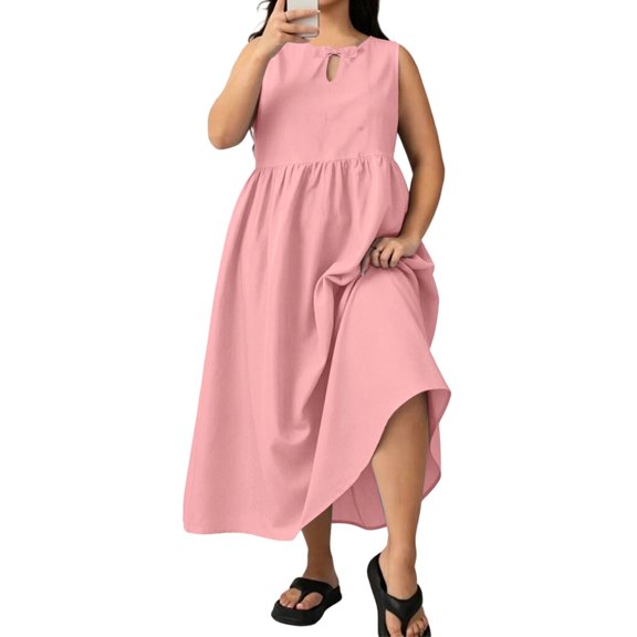 LIaqionyy Women's Plus Size Maxi Dress Summer Flowy A Line Sleeveless Sundresses Casual Loose Tank Dresses L-5XL