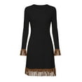 thumbnail image 5 of YUGYXL Women's Ribbed Knit Tassel Dress Casual Crew Neck Long Sleeve Fringe Knee Length Dresses Going Out Vacation Outfits Black XL, 5 of 6