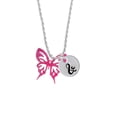 thumbnail image 2 of Delight Jewelry Acrylic Medium Cut Out Butterfly Magenta Silvertone Script Initial Disc - & - Charm Necklace, 20"+3", 2 of 4