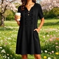 thumbnail image 2 of Summer Casual Dresses For Women Embroidered Fashion Loose-fitting Comfortable Short Sleeve Mini Dress With Button V Neck Vacation Elegant Mini Dresses With Pockets, 2 of 7