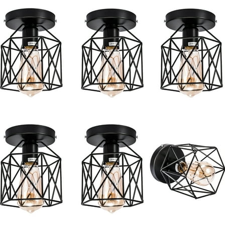 Black Industrial Light Fixture Vintage Flush Mount Ceiling Light Mini Metal Rustic Ceiling Lamp for Porch Hallway, Kitchen, Stairway Farmhouse Light