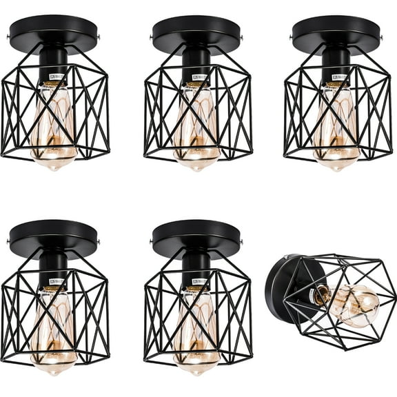 Black Industrial Light Fixture Vintage Flush Mount Ceiling Light Mini Metal Rustic Ceiling Lamp for Porch Hallway, Kitchen, Stairway Farmhouse Light