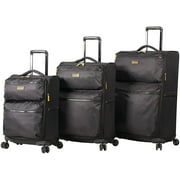 Lucas Designer Luggage Collection - 3 Piece Softside Expandable Ultra Lightweight Spinner Suitcase Set - Travel Set includes 20 Inch Carry On, 24 Inch & 28 Inch Checked Suitcases (Black)