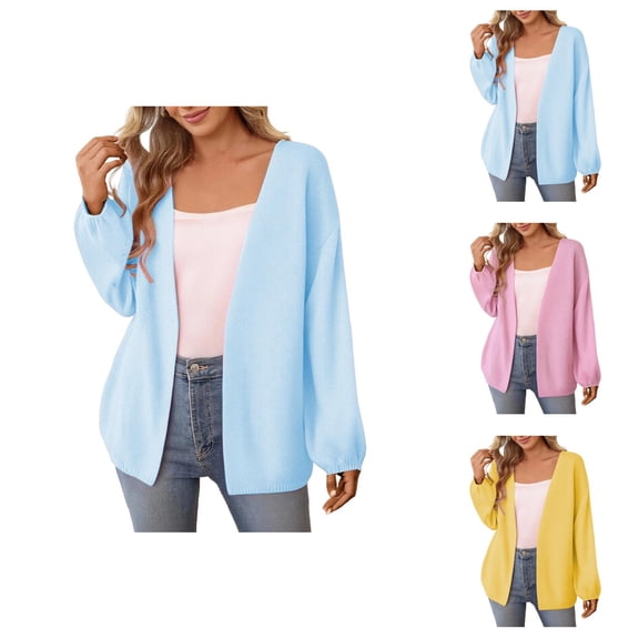Women's Lightweight Cardigan Long Sleeve Casual Knit Sweater Open Front Comfortable Soft Loose Fit Stylish Plain Solid Color Cardigan Sweaters for Women