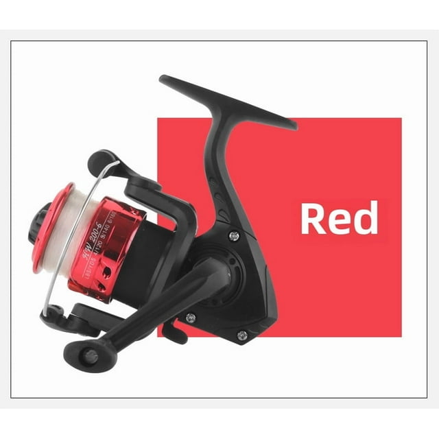 DEUKIO Model 200 Mini Spinning Fishing Reel with Pre-Spooled Line - Compact Ice Fishing & Wheel, Durable & Smooth Operation, Ideal for Beginners & Pros, Wholesale Available (Electroplated Red)