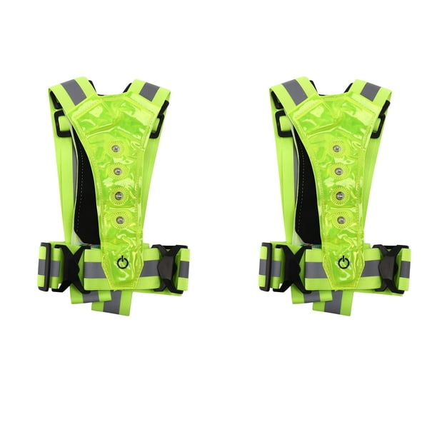 2X Chaleco Reflector, Ajustable, Chaleco de Alta Visibilidad, Chaleco de Seguridad con 8 Lámparas LED, Verde