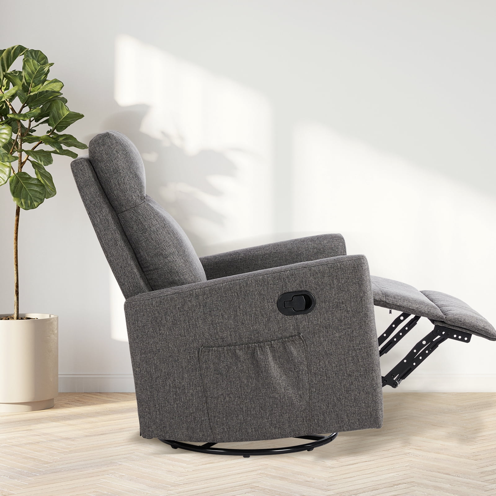 GIANNA Glider Rocker Recliner Chair with Adjustable Backrest and Footrest, Grey
